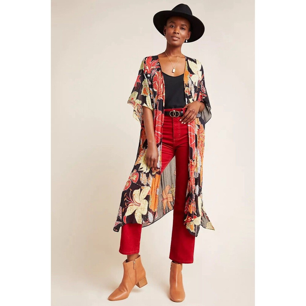 Aratta Silent Journey Womens OS Lucy Embellished Kimono Floral Short Sleeve Boho